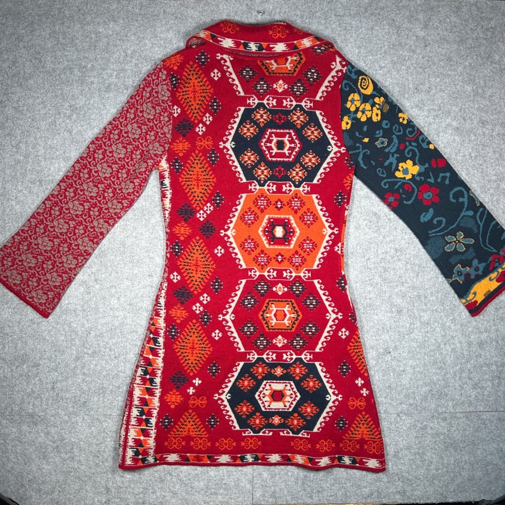 Paparazzi Cardigan Sweater Womens XL Red Mixed Print‎ Wool Blend Boho full zip - Picture 16 of 16